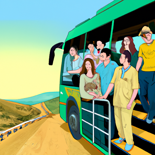 3. An image of a group of solo travelers on an Abraham Tours bus, with views of the Israeli landscape in the background.