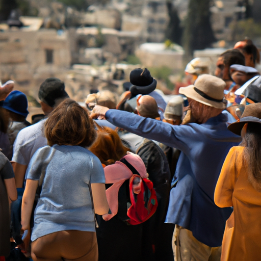 A group of tourists exploring the ancient ruins in Jerusalem under the guidance of a Bein Harim tour guide