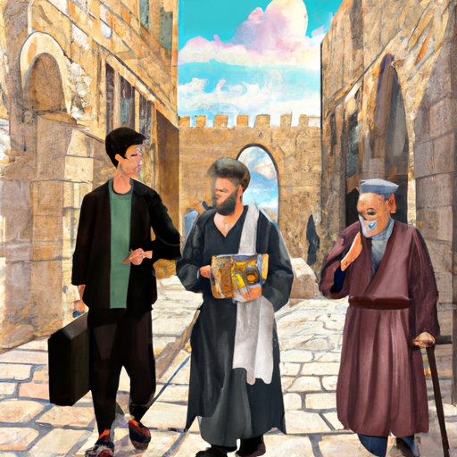 1. A tourist being led by a personal guide through the ancient streets of Jerusalem.